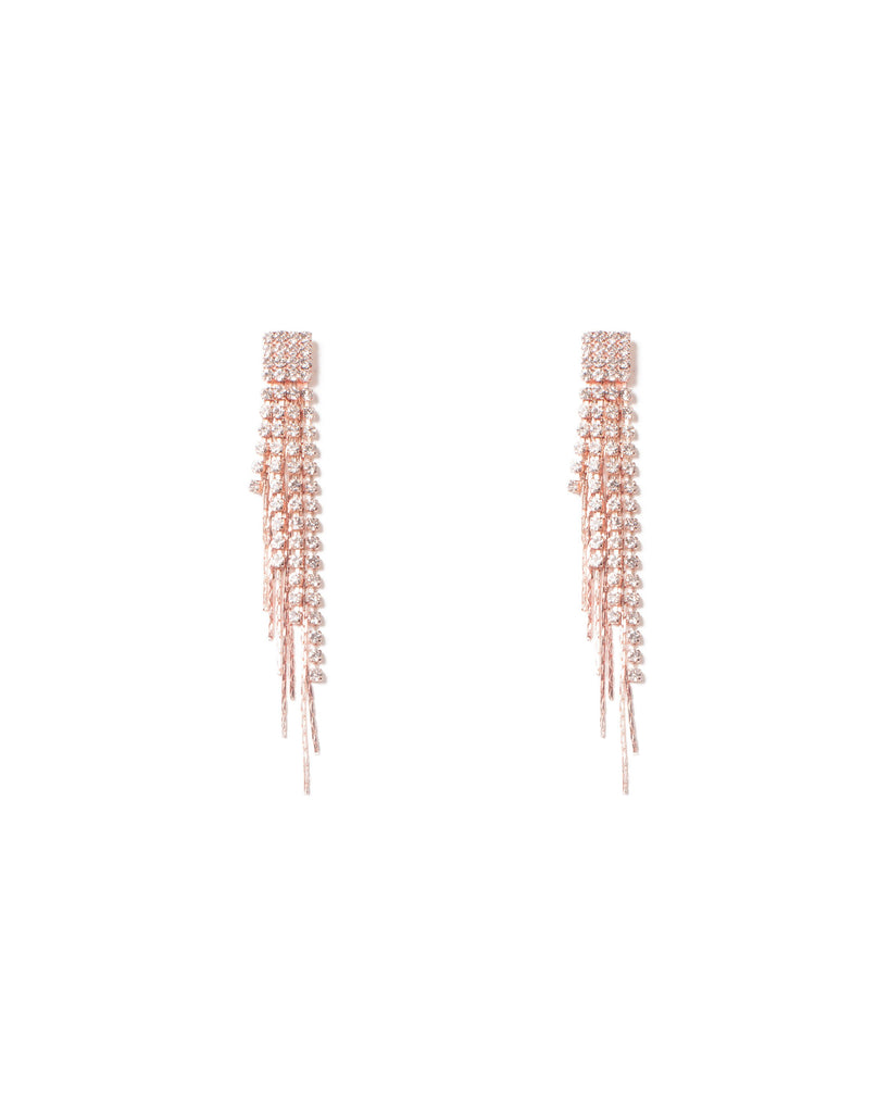 Crystal Rose Gold Tone Mixed Metal Cup Chain Earrings