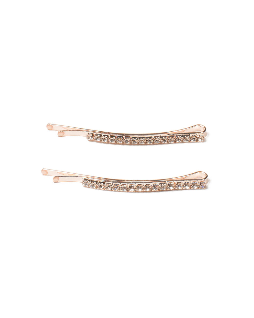 Crystal Fine Diamante Hair Pin Pack With Rose Gold Hardware