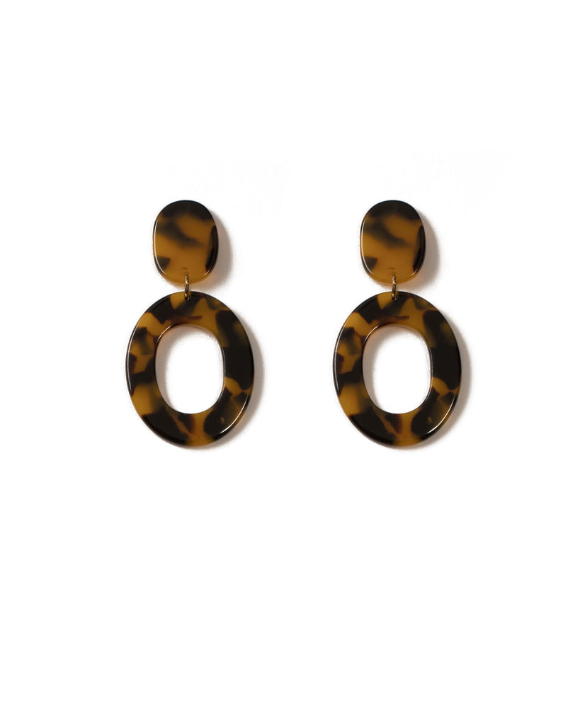 Brown Gold Tone Acrylic Ring Statement Earrings