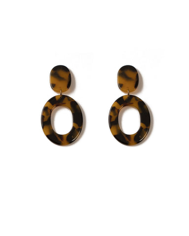Brown Gold Tone Acrylic Ring Statement Earrings