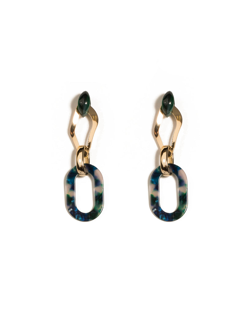 Green Gold Tone Organic Oval Drop Earrings
