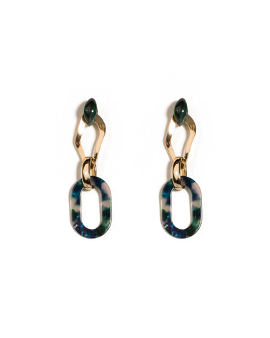 Green Gold Tone Organic Oval Drop Earrings