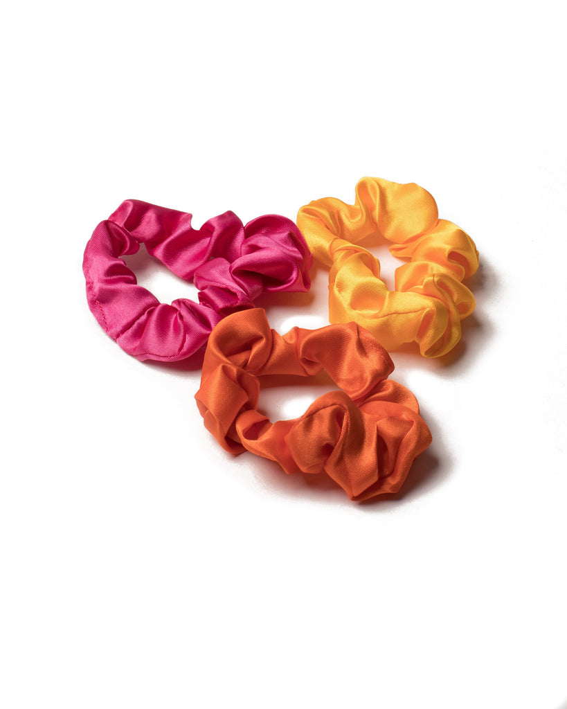 Pink, Orange And Yellow Satin Scrunchies