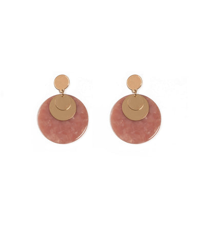 Pink Gold Tone Glitter Acrylic Metal Disc Drop Earrings