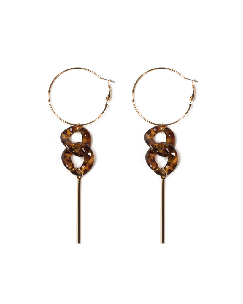 Brown Gold Tone Metal Hoop And Chain Drop Earrings