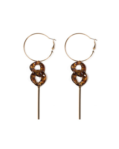 Brown Gold Tone Metal Hoop And Chain Drop Earrings
