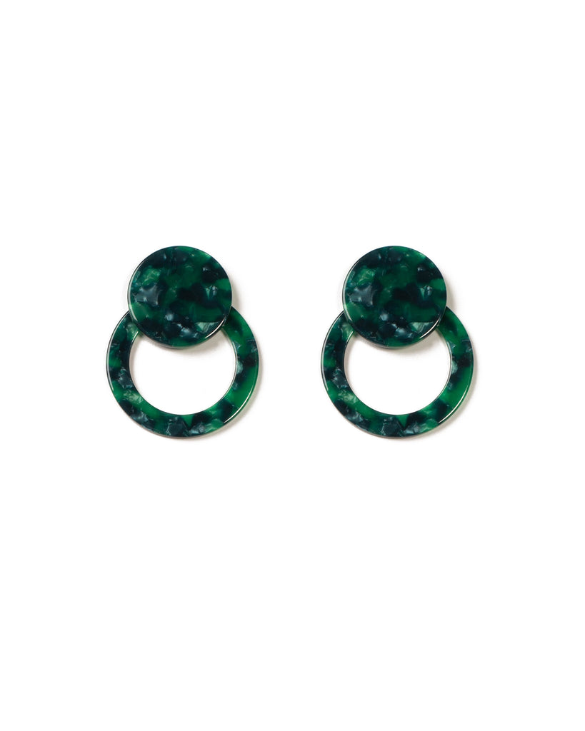 Green Gold Tone Acrylic Tortoise Disc Earrings