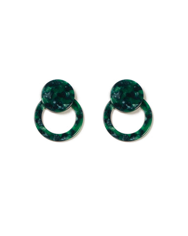 Green Gold Tone Acrylic Tortoise Disc Earrings