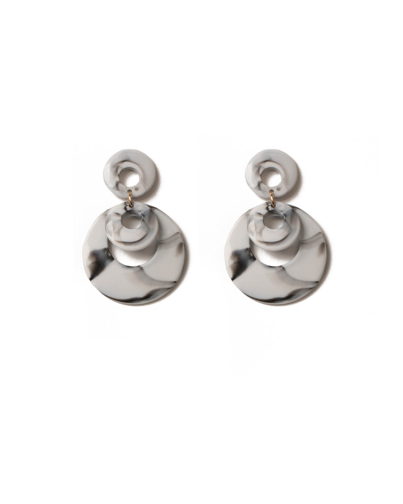 Grey Gold Tone Multi Acrylic Disc Drop Earrings