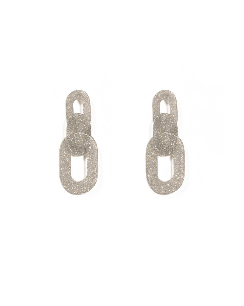 Glitter Silver Tone Glitter Chain Link Drop Earrings