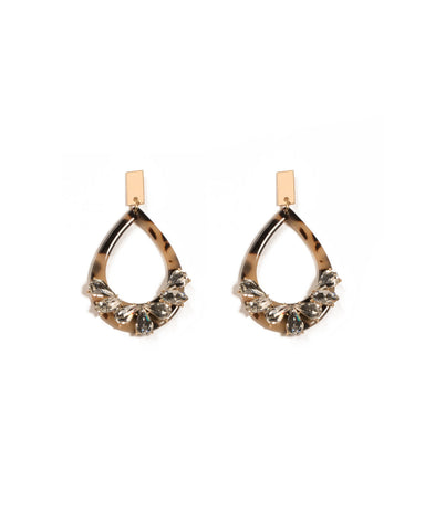 Brown Gold Tone Teardrop Crystal Encrusted Earrings