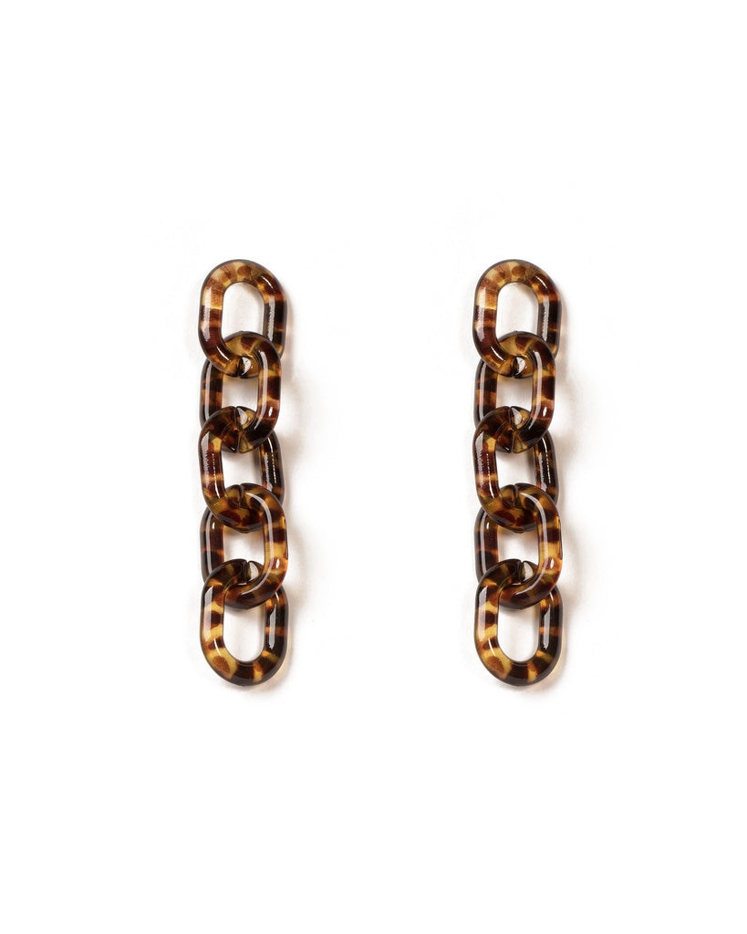 Brown Silver Tone Acrylic Chain Link Drop Earrings