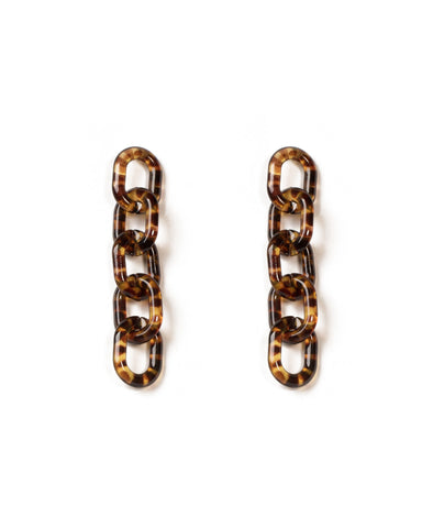 Brown Silver Tone Acrylic Chain Link Drop Earrings